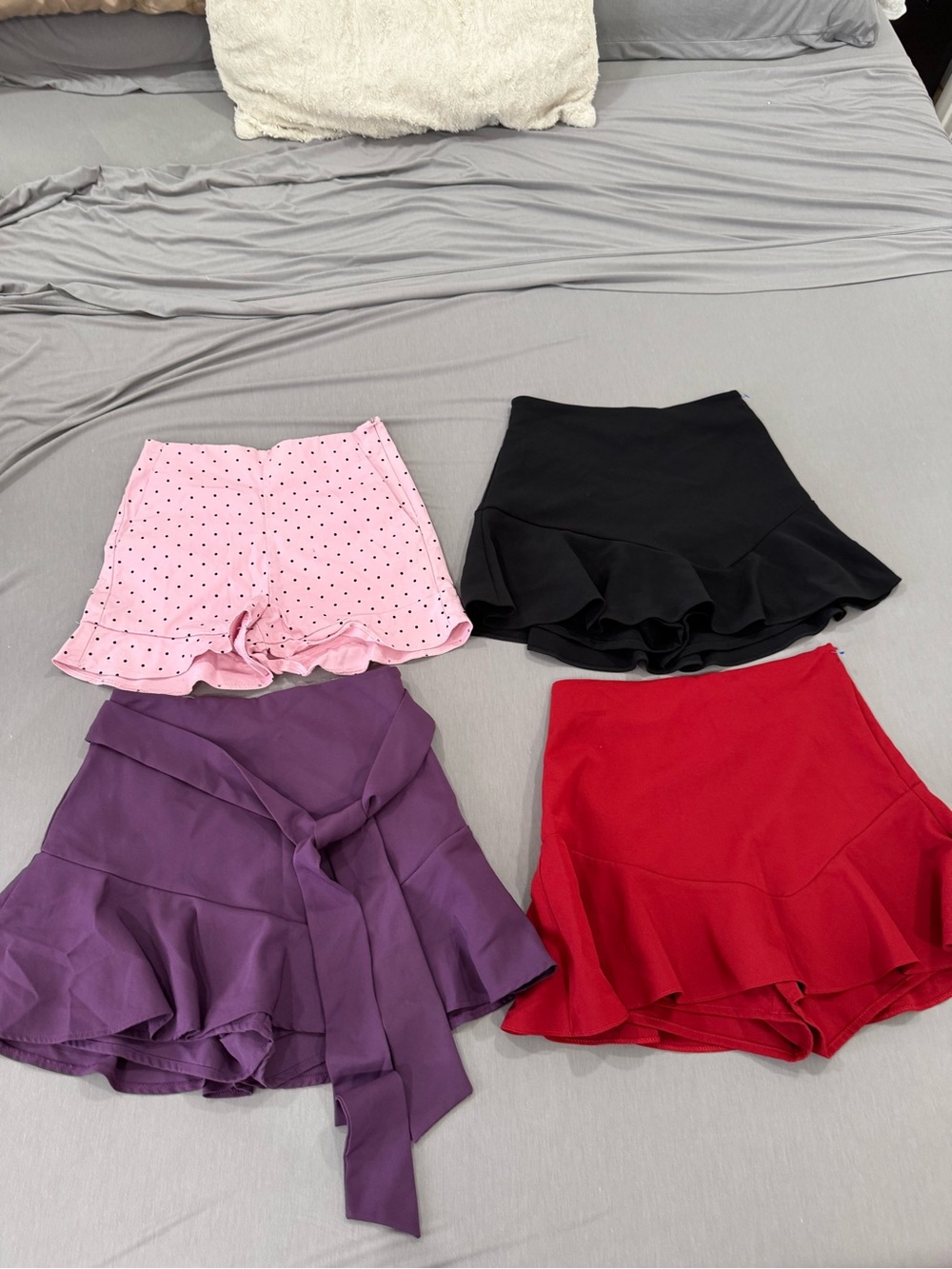 Zara Women's Ruffle Skirt Shorts - Black, Red, Purple, Pink Polka Dot